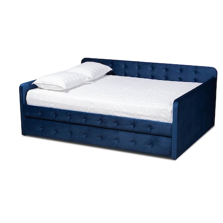 Baxton Studio Jona Blue Velvet and Button Tufted Full Size Daybed with Trundle 169-10846